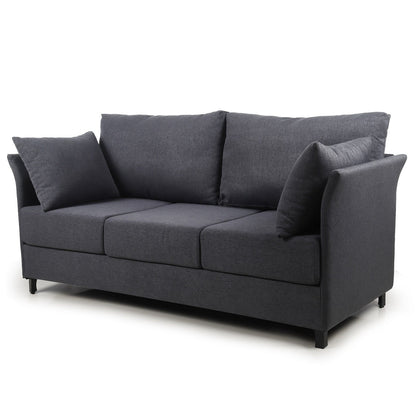 Canapé 3 places moderne gris foncé en lin 65,55 $ avec structure en métal et coussins pour le salon