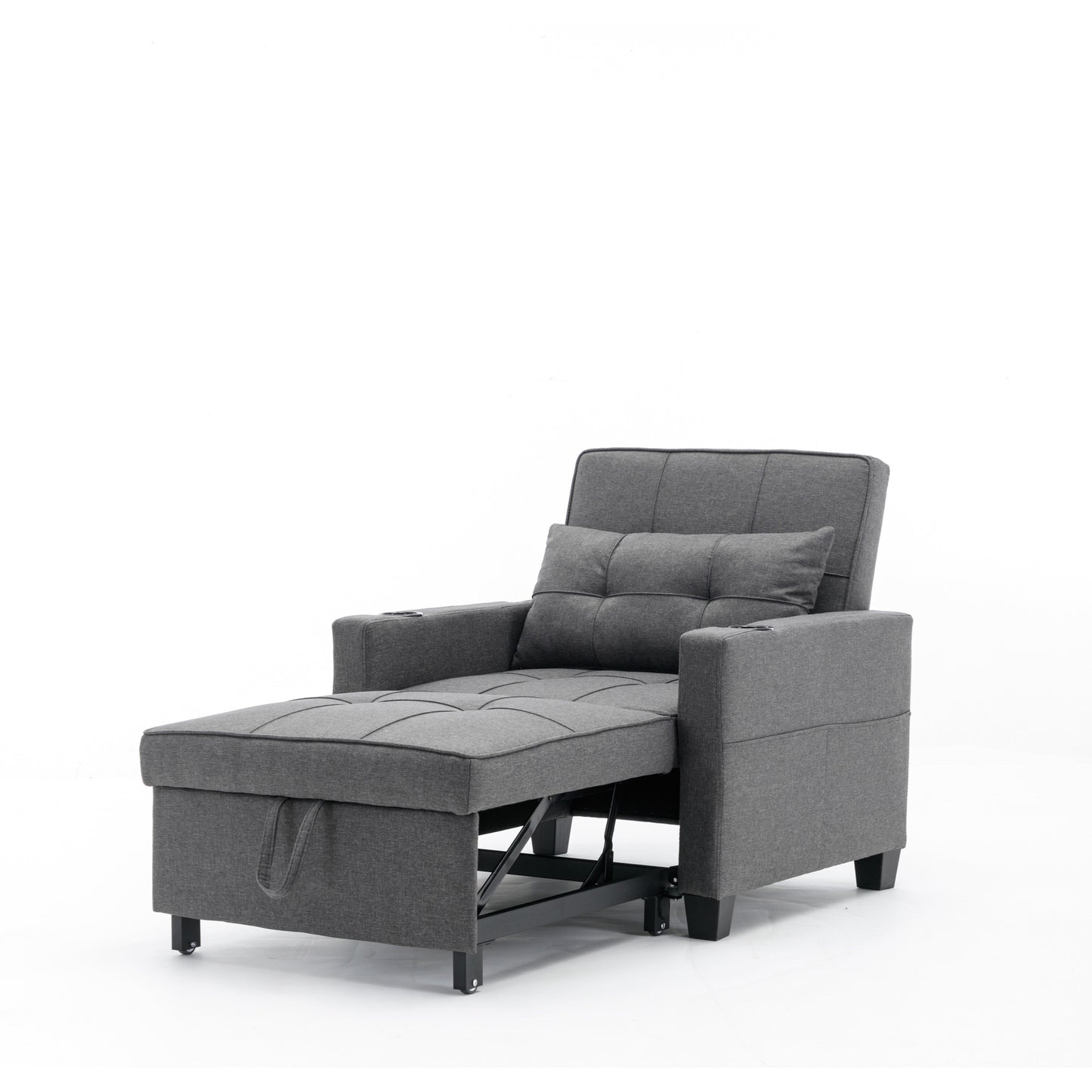 Canapé convertible 3 en 1 en lin gris foncé 68.12 avec ports USB et tissu résistant à l'usure pour le salon