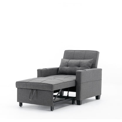 Canapé convertible 3 en 1 en lin gris foncé 68.12 avec ports USB et tissu résistant à l'usure pour le salon