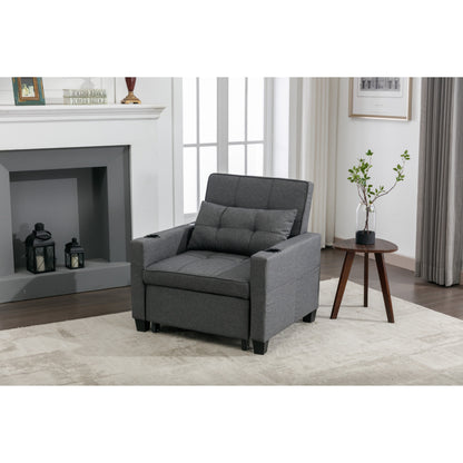 Canapé convertible 3 en 1 en lin gris foncé 68.12 avec ports USB et tissu résistant à l'usure pour le salon