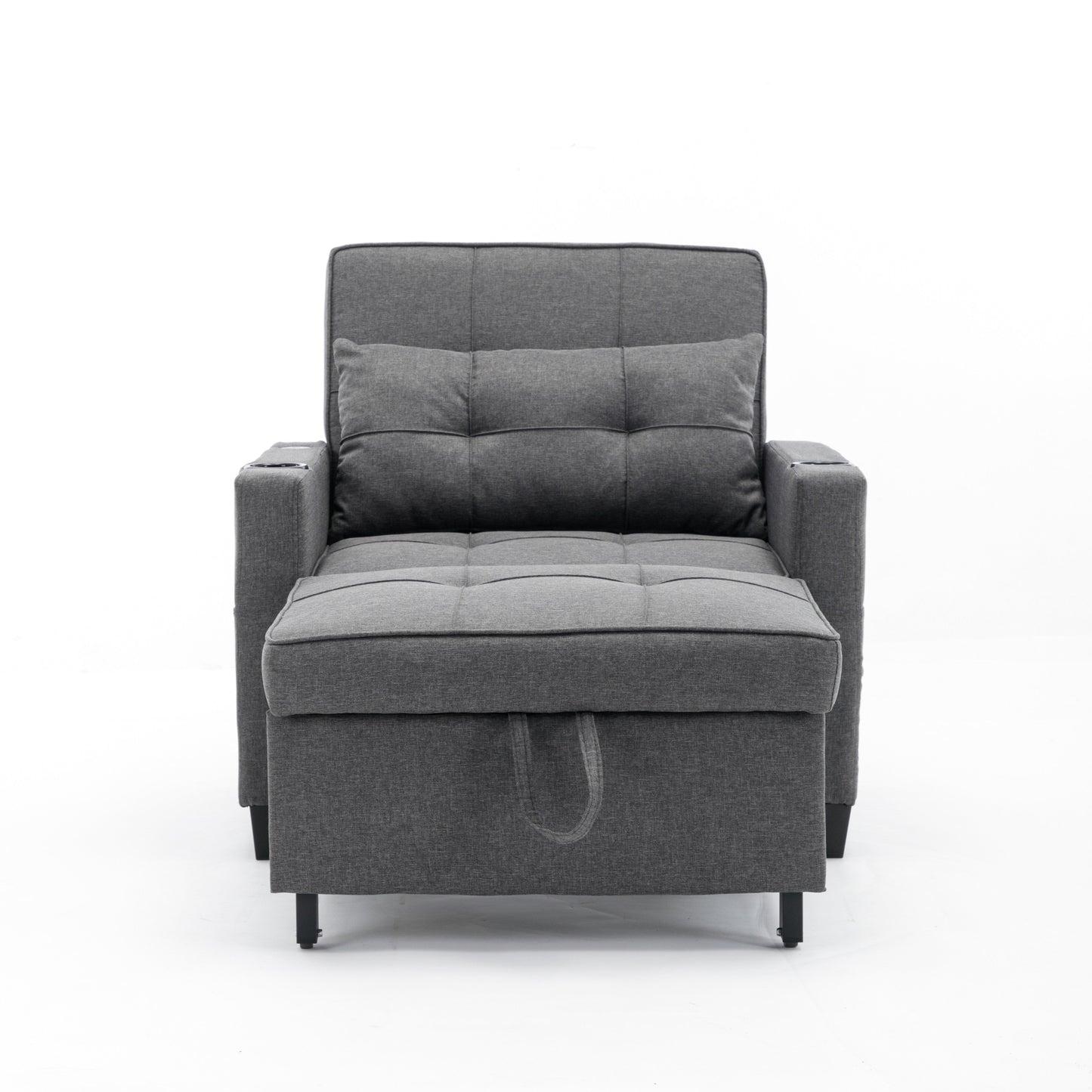 Canapé convertible 3 en 1 en lin gris foncé 68.12 avec ports USB et tissu résistant à l'usure pour le salon