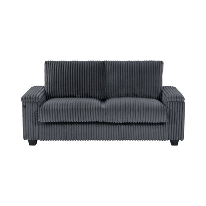 Canapé causeuse en tissu gris foncé 71 avec accoudoir carré de rangement et port USB pour le salon