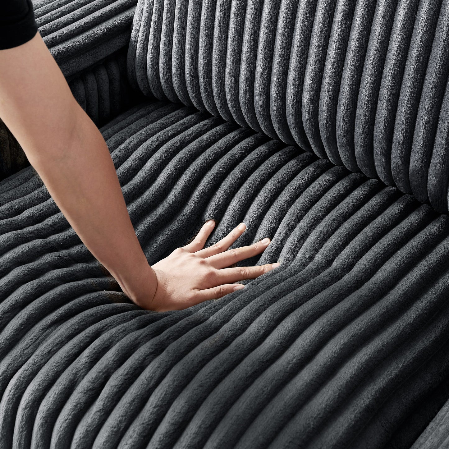 Canapé causeuse en tissu gris foncé 71 avec accoudoir carré de rangement et port USB pour le salon