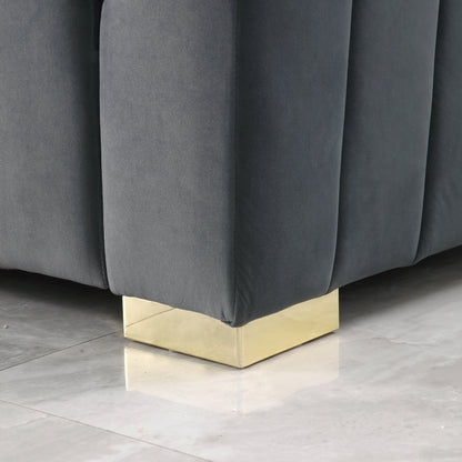 Canapé 3 places capitonné en velours Chesterfield 87.01 gris foncé avec coussins pour le salon