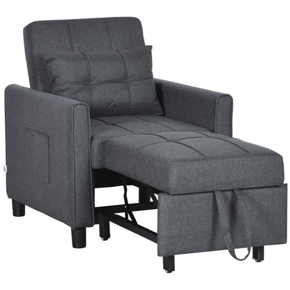 Canapé-lit convertible simple 3 en 1 gris foncé moderne 27,3" en polyester avec dossier réglable et oreiller pour le salon