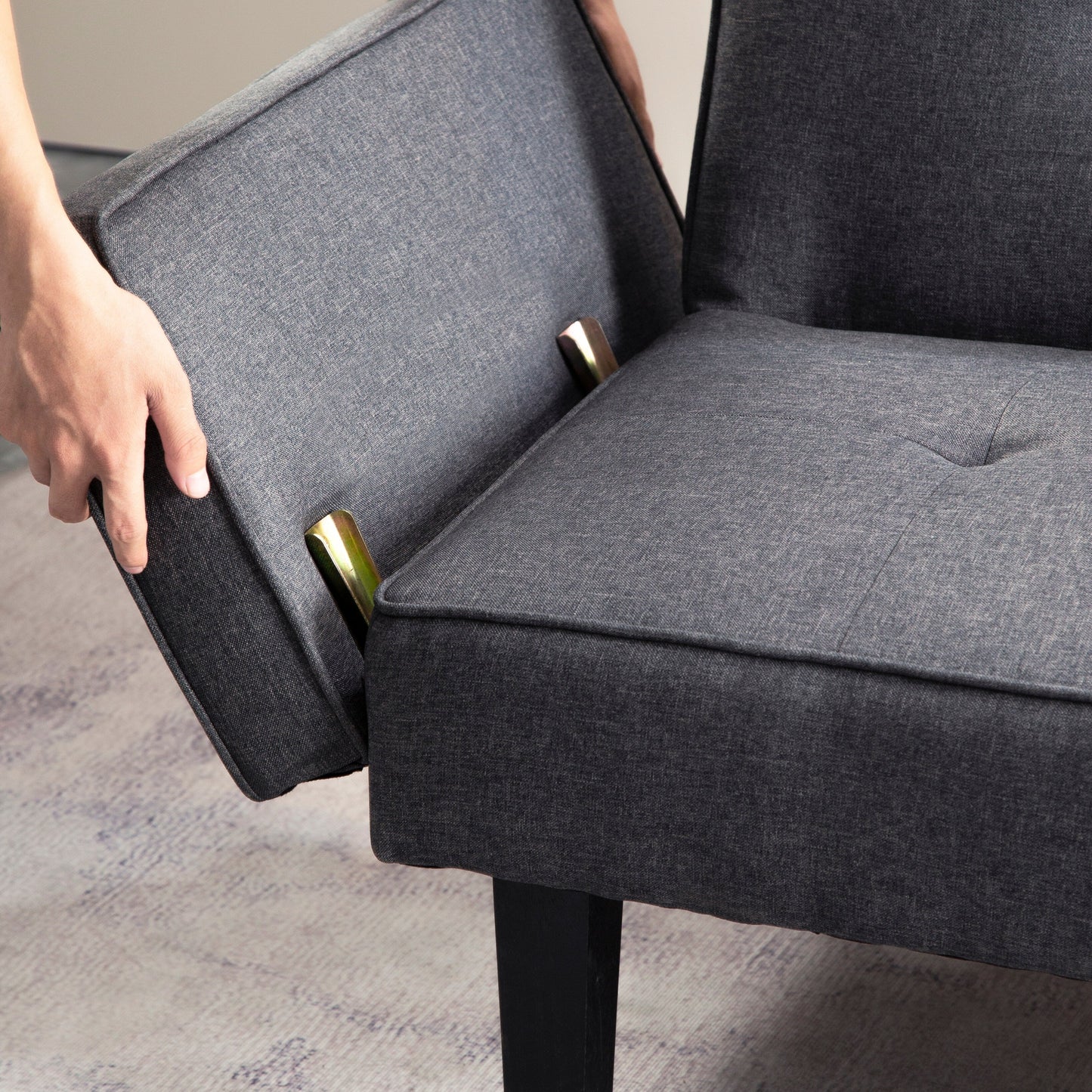 Canapé-lit futon 3 places convertible gris foncé moderne 71,65 avec pieds en bois massif et oreillers pour le salon