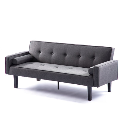 Canapé-lit futon 3 places convertible gris foncé moderne 71,65 avec pieds en bois massif et oreillers pour le salon