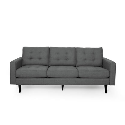 Canapé 3 places gris foncé moderne capitonné à boutons 82,75 avec pieds en bois de bouleau pour le salon