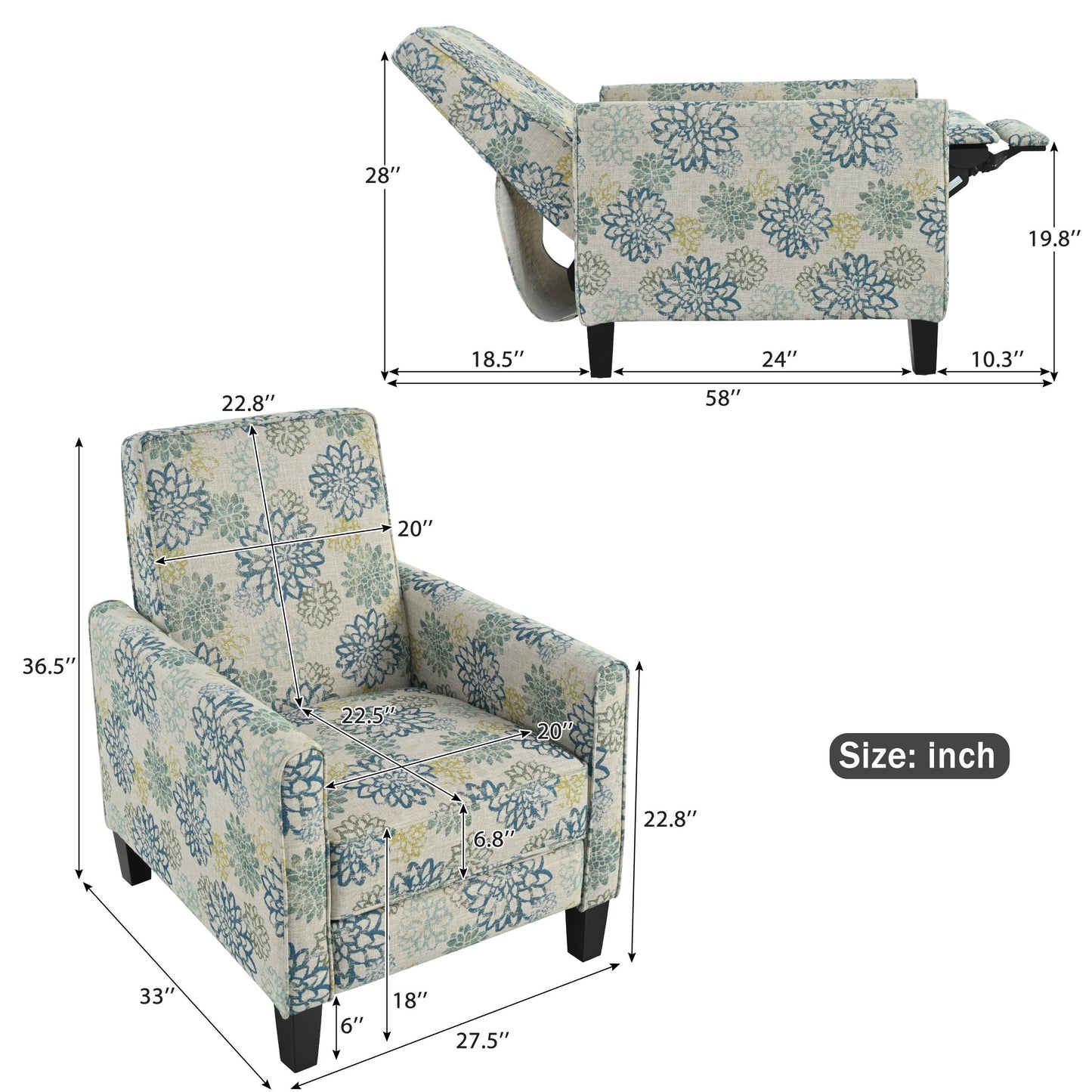 Fauteuil club inclinable à motif floral Darvis par Christopher Knight Home