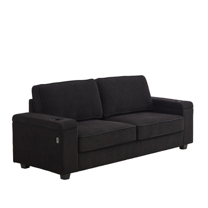 Canapé 86,5 places à assise profonde avec rangement, chargement USB et porte-gobelets - Canapé confortable en velours côtelé