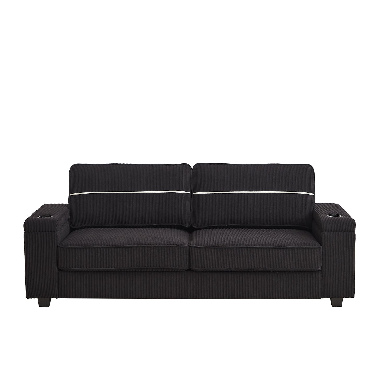 Canapé 86,5 places à assise profonde avec rangement, chargement USB et porte-gobelets - Canapé confortable en velours côtelé