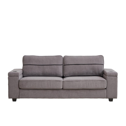 Canapé 86,5 places à assise profonde avec rangement, chargement USB et porte-gobelets - Canapé confortable en velours côtelé