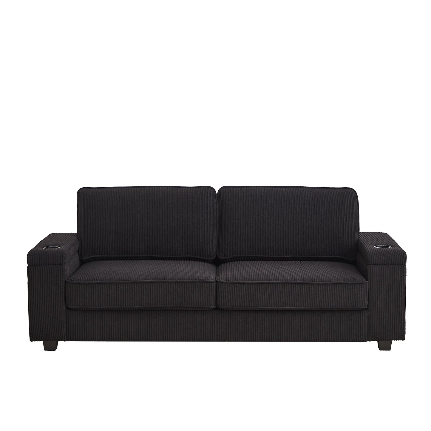 Canapé 86,5 places à assise profonde avec rangement, chargement USB et porte-gobelets - Canapé confortable en velours côtelé