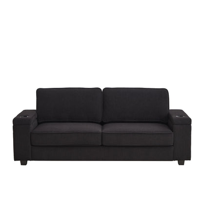 Canapé 86,5 places à assise profonde avec rangement, chargement USB et porte-gobelets - Canapé confortable en velours côtelé