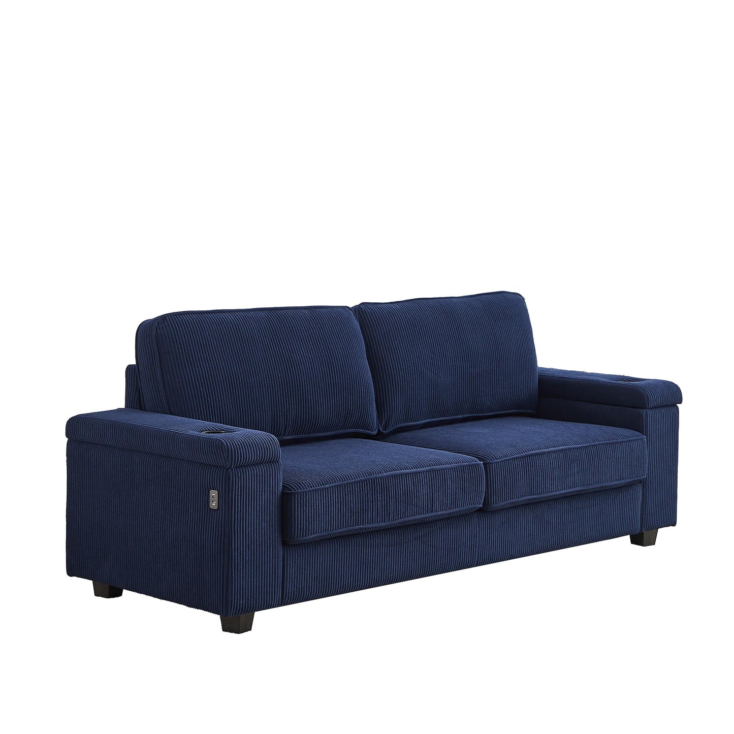 Canapé 86,5 places à assise profonde avec rangement, chargement USB et porte-gobelets - Canapé confortable en velours côtelé