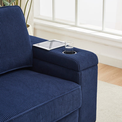 Canapé 86,5 places à assise profonde avec rangement, chargement USB et porte-gobelets - Canapé confortable en velours côtelé