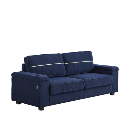 Canapé 86,5 places à assise profonde avec rangement, chargement USB et porte-gobelets - Canapé confortable en velours côtelé