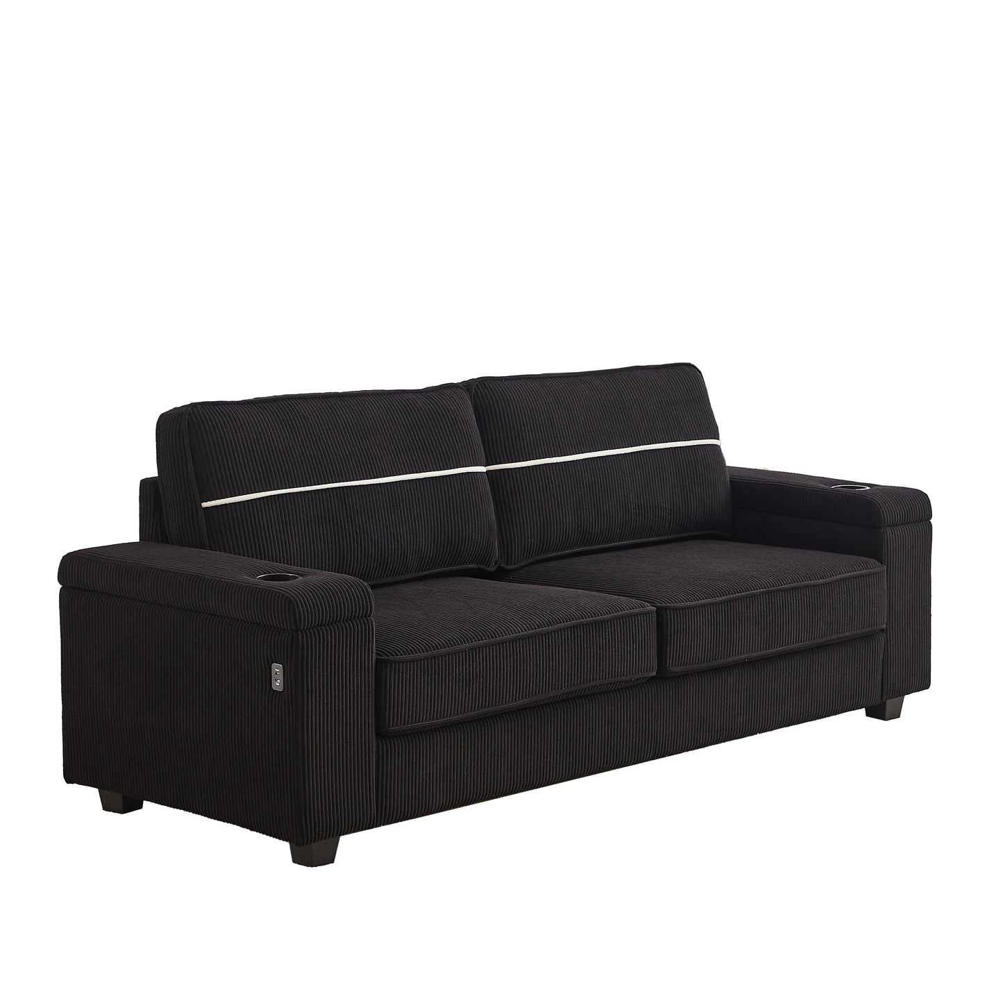 Canapé 86,5 places à assise profonde avec rangement, chargement USB et porte-gobelets - Canapé confortable en velours côtelé