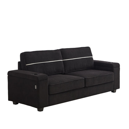 Canapé 86,5 places à assise profonde avec rangement, chargement USB et porte-gobelets - Canapé confortable en velours côtelé