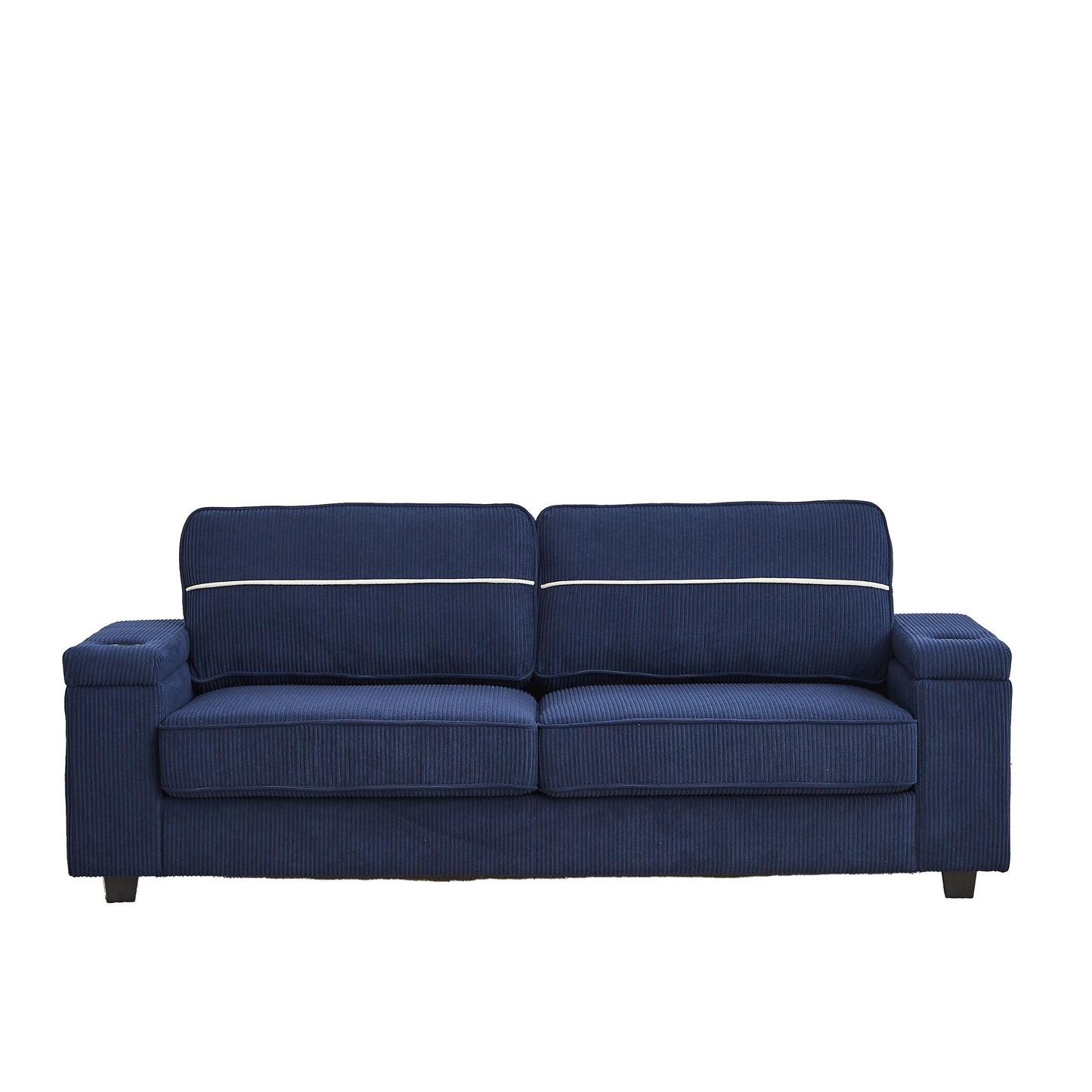 Canapé 86,5 places à assise profonde avec rangement, chargement USB et porte-gobelets - Canapé confortable en velours côtelé