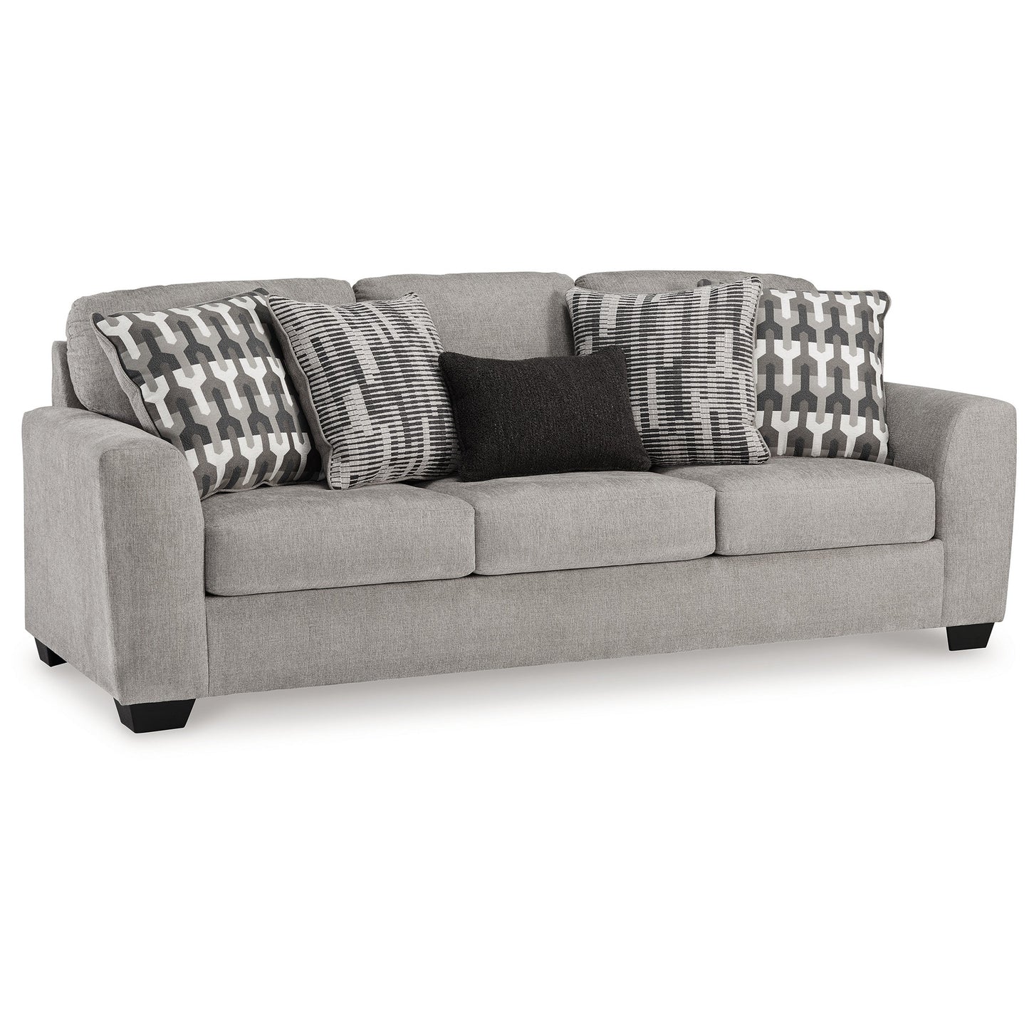 Canapé Delaney, polyester gris, 5 coussins décoratifs, noir, 246 cm