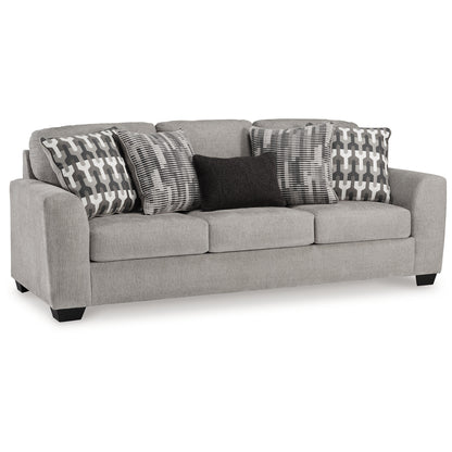 Canapé Delaney, polyester gris, 5 coussins décoratifs, noir, 246 cm