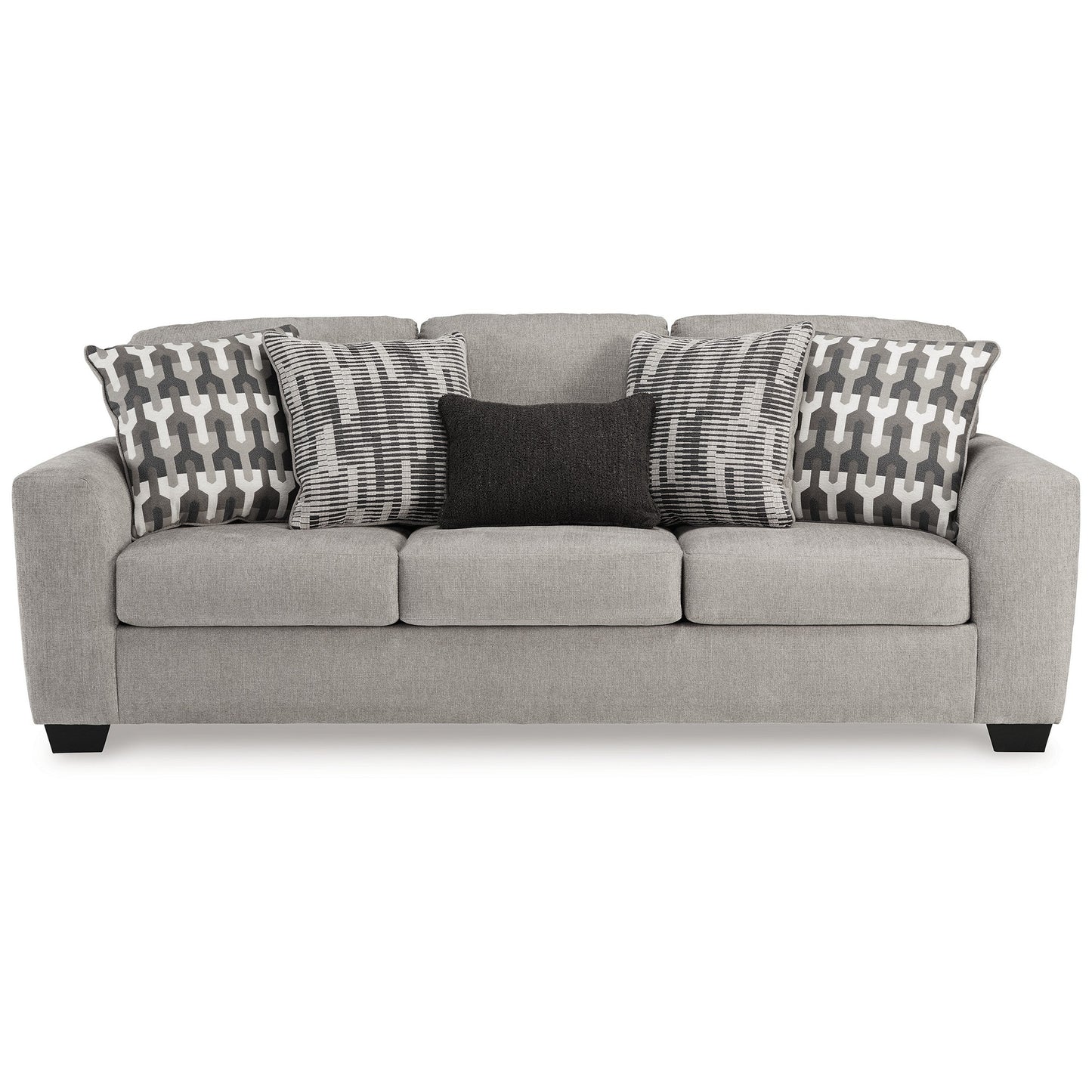 Canapé Delaney, polyester gris, 5 coussins décoratifs, noir, 246 cm