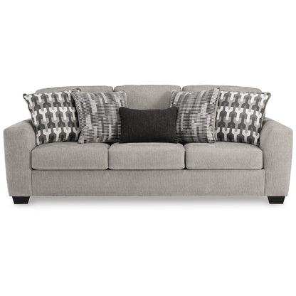 Canapé Delaney, polyester gris, 5 coussins décoratifs, noir, 246 cm