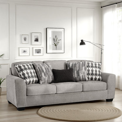 Canapé Delaney, polyester gris, 5 coussins décoratifs, noir, 246 cm