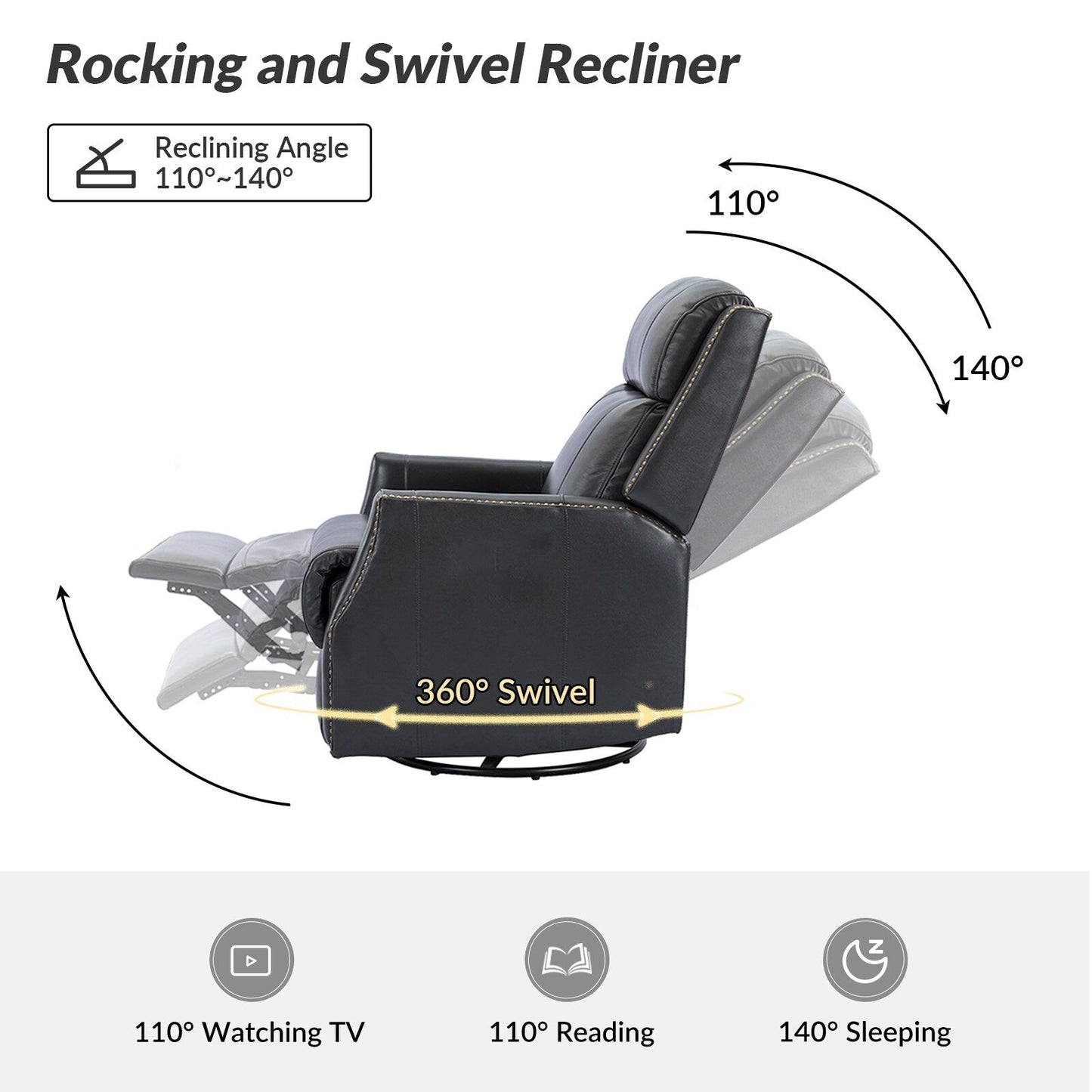 Lot de 2 chaises pivotantes modernes en cuir véritable Demeter pour chambre d'enfant avec garnitures cloutées par HULALA HOME