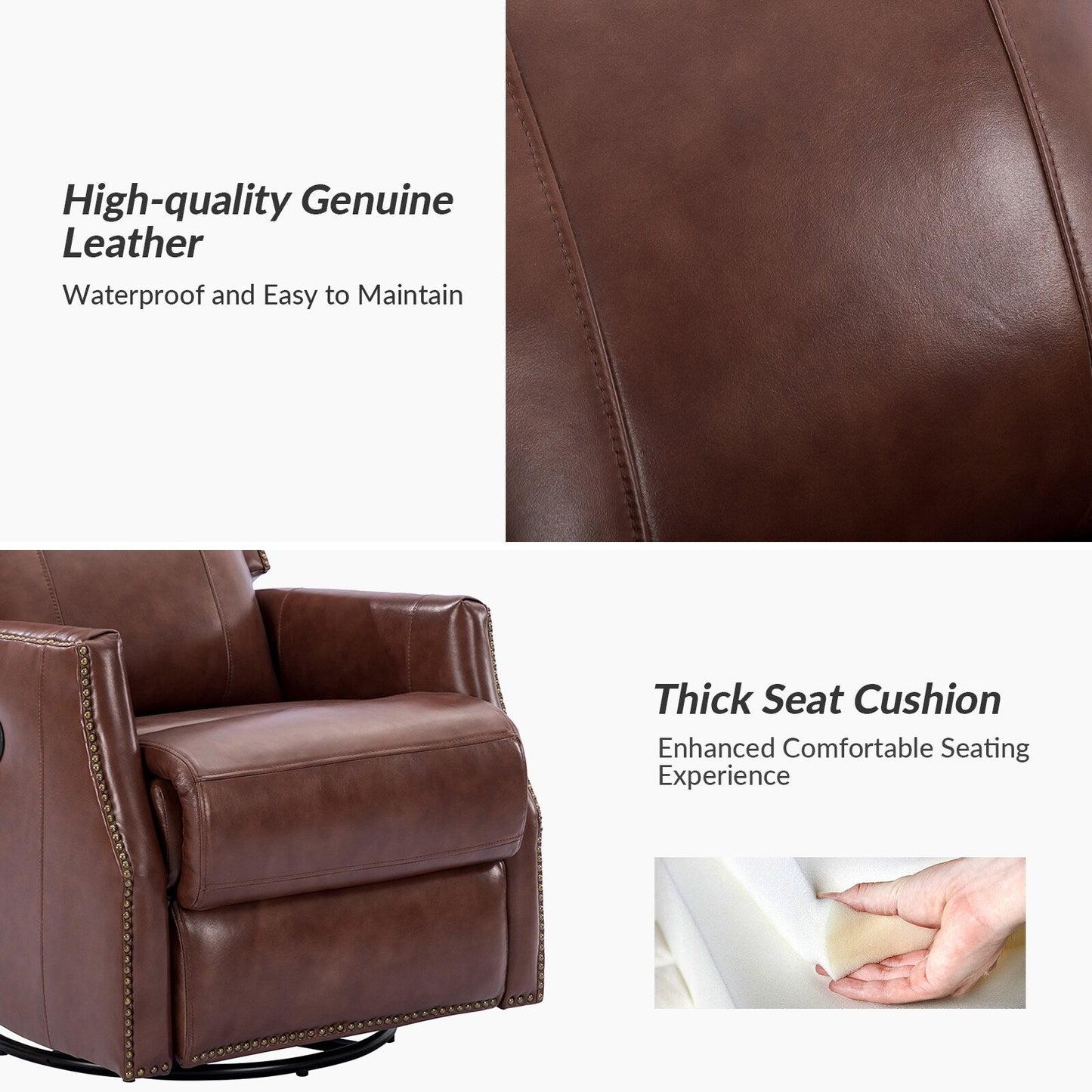 Lot de 2 chaises pivotantes modernes en cuir véritable Demeter pour chambre d'enfant avec garnitures cloutées par HULALA HOME