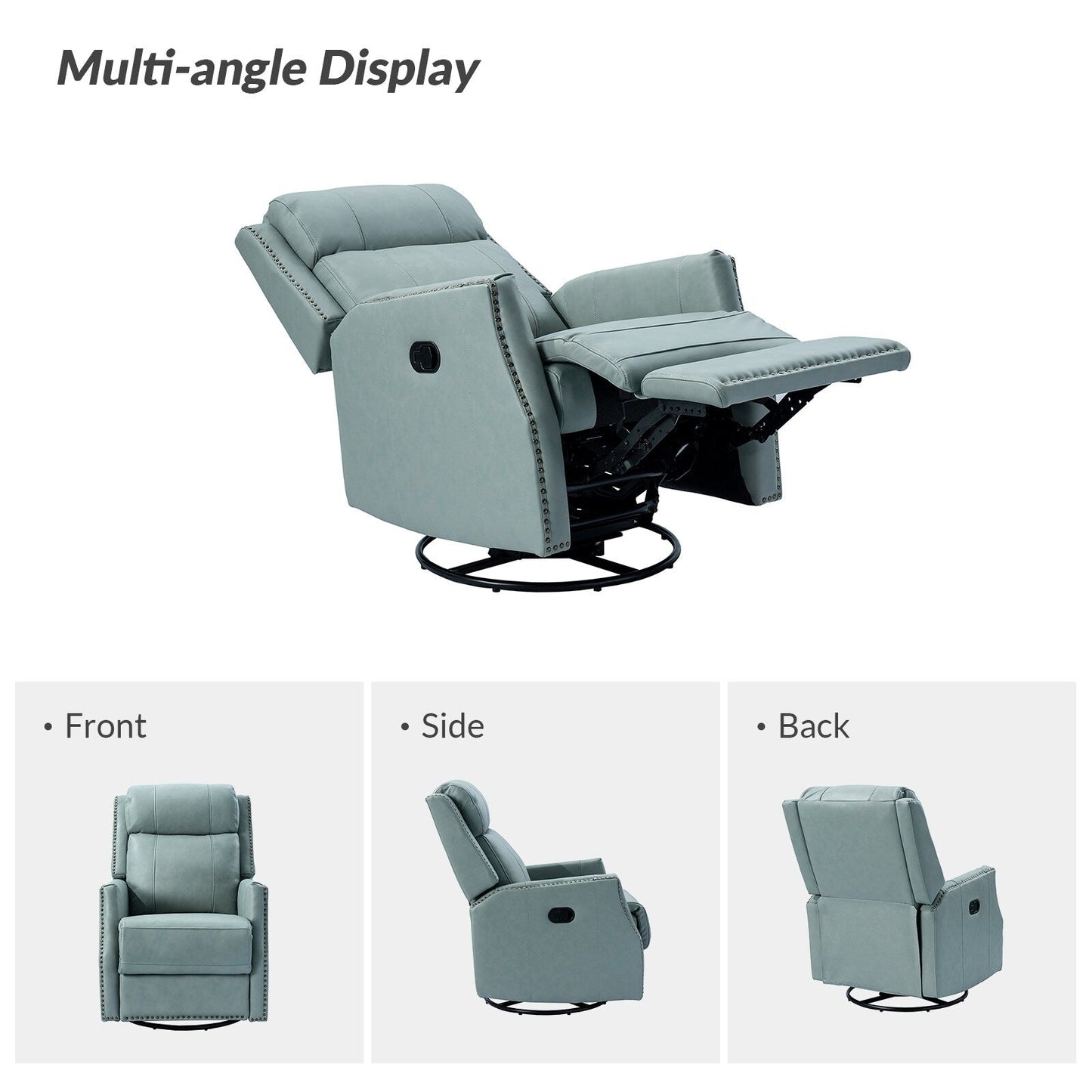 Lot de 2 chaises pivotantes modernes en cuir véritable Demeter pour chambre d'enfant avec garnitures cloutées par HULALA HOME