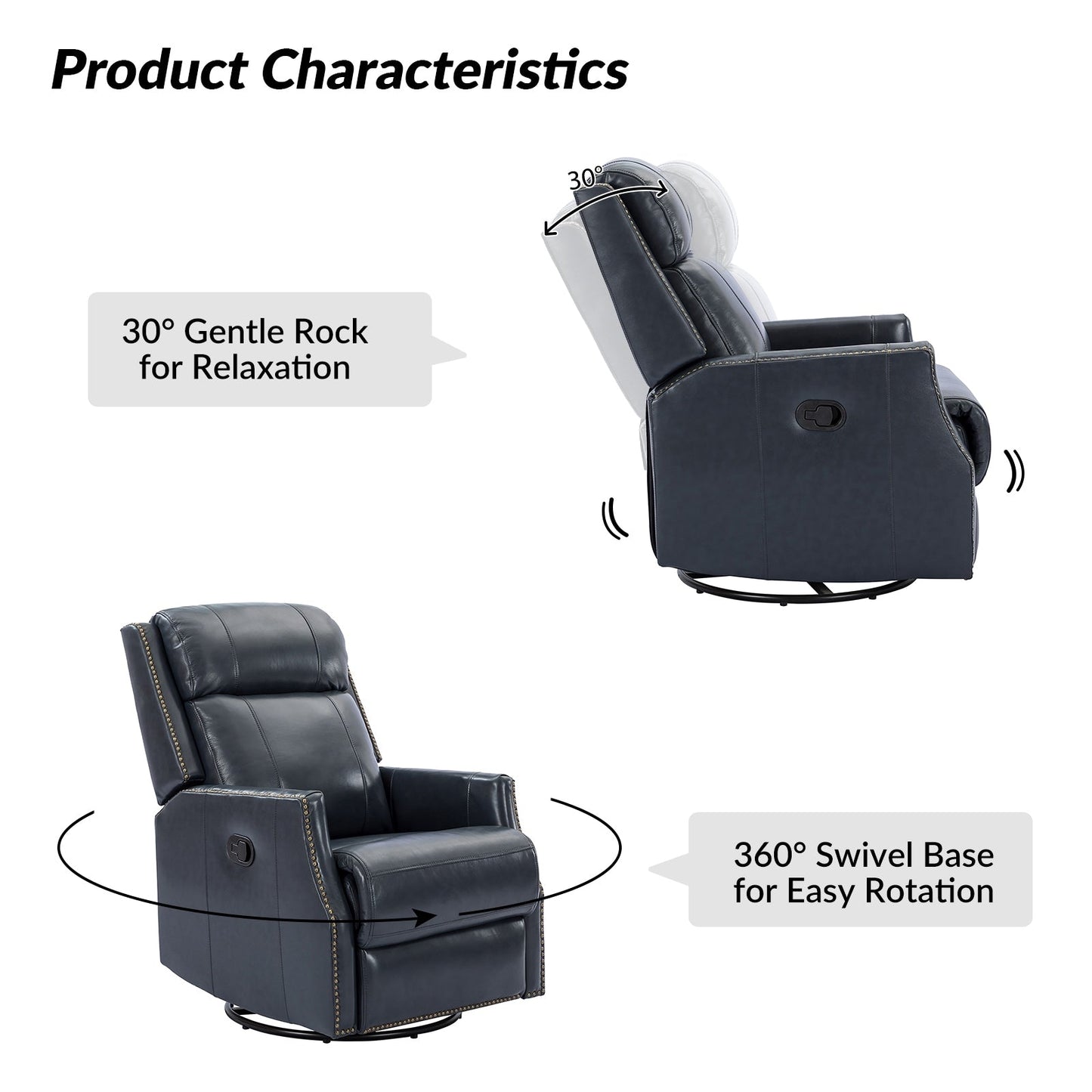 Lot de 2 chaises pivotantes modernes en cuir véritable Demeter pour chambre d'enfant avec garnitures cloutées par HULALA HOME