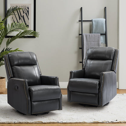 Lot de 2 chaises pivotantes modernes en cuir véritable Demeter pour chambre d'enfant avec garnitures cloutées par HULALA HOME