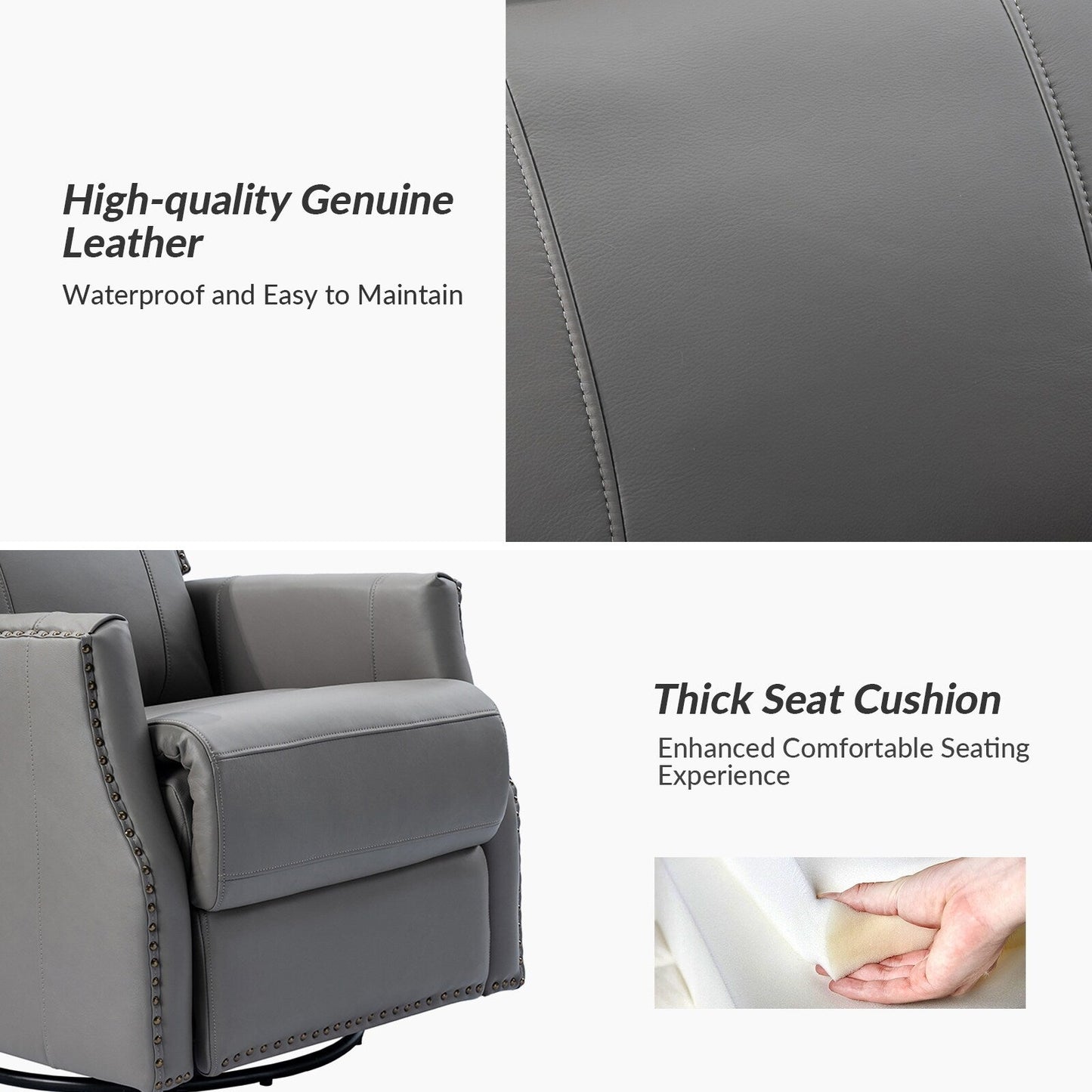 Lot de 2 chaises pivotantes modernes en cuir véritable Demeter pour chambre d'enfant avec garnitures cloutées par HULALA HOME