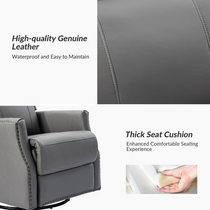 Lot de 2 chaises pivotantes modernes en cuir véritable Demeter pour chambre d'enfant avec garnitures cloutées par HULALA HOME