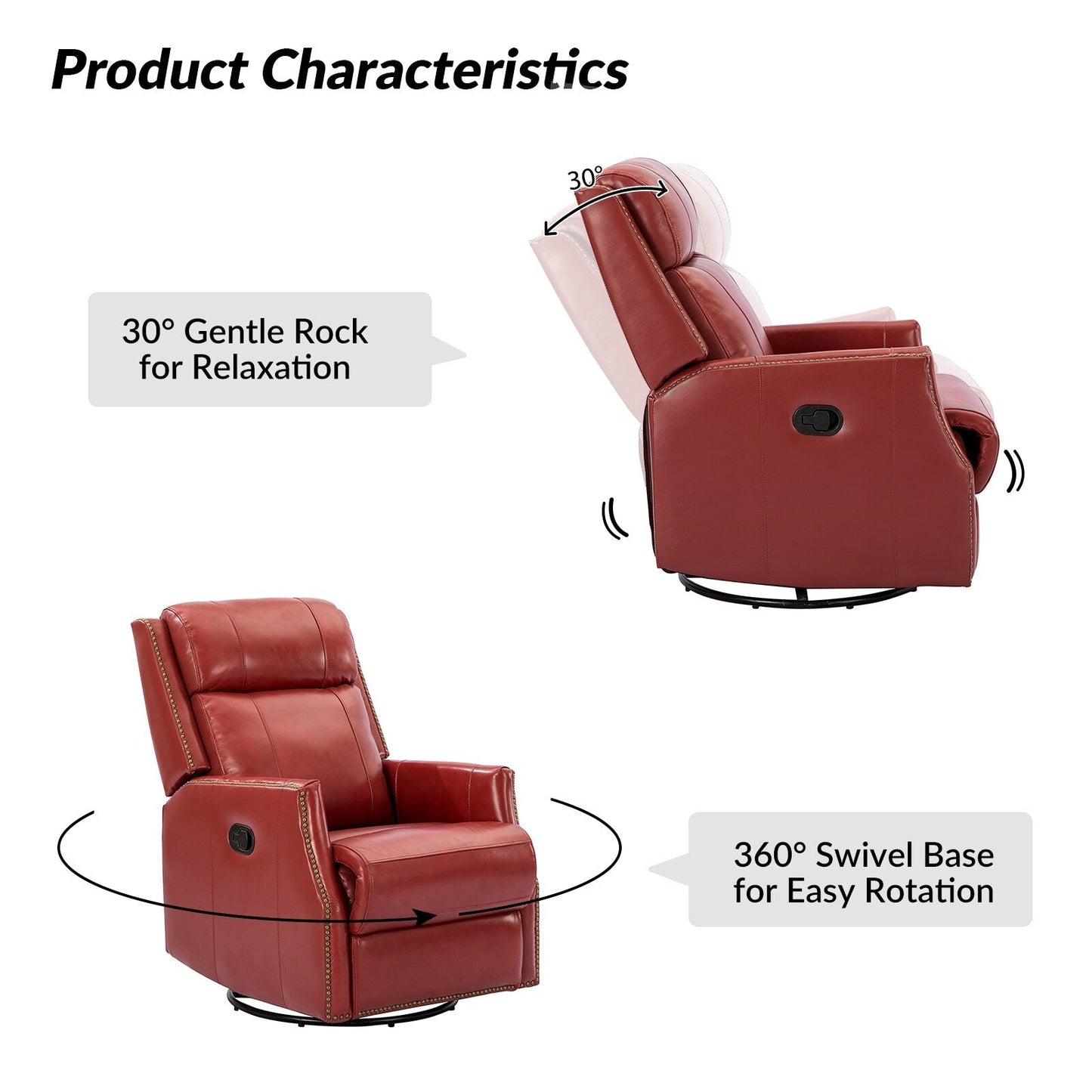 Lot de 2 chaises pivotantes modernes en cuir véritable Demeter pour chambre d'enfant avec garnitures cloutées par HULALA HOME