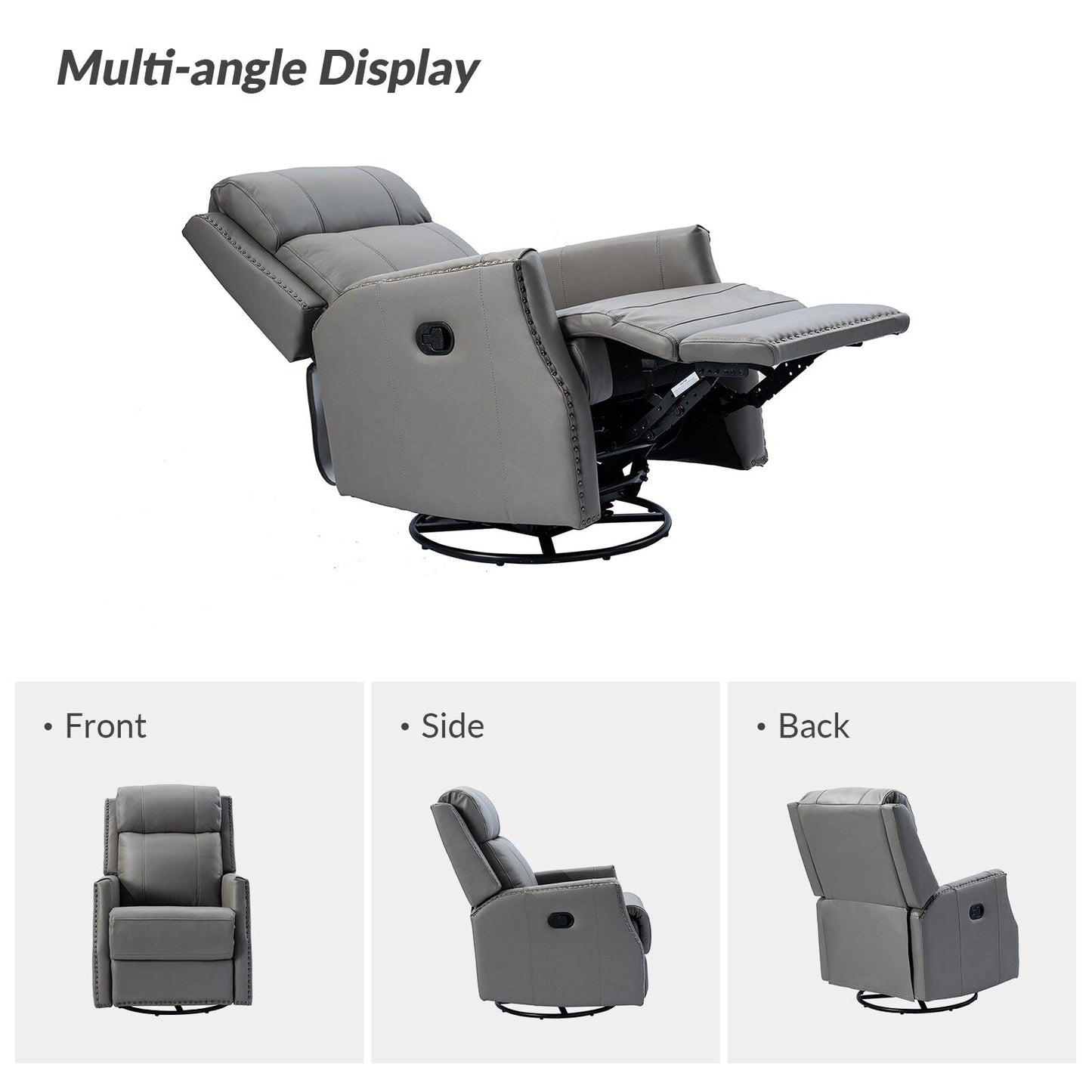 Lot de 2 chaises pivotantes modernes en cuir véritable Demeter pour chambre d'enfant avec garnitures cloutées par HULALA HOME