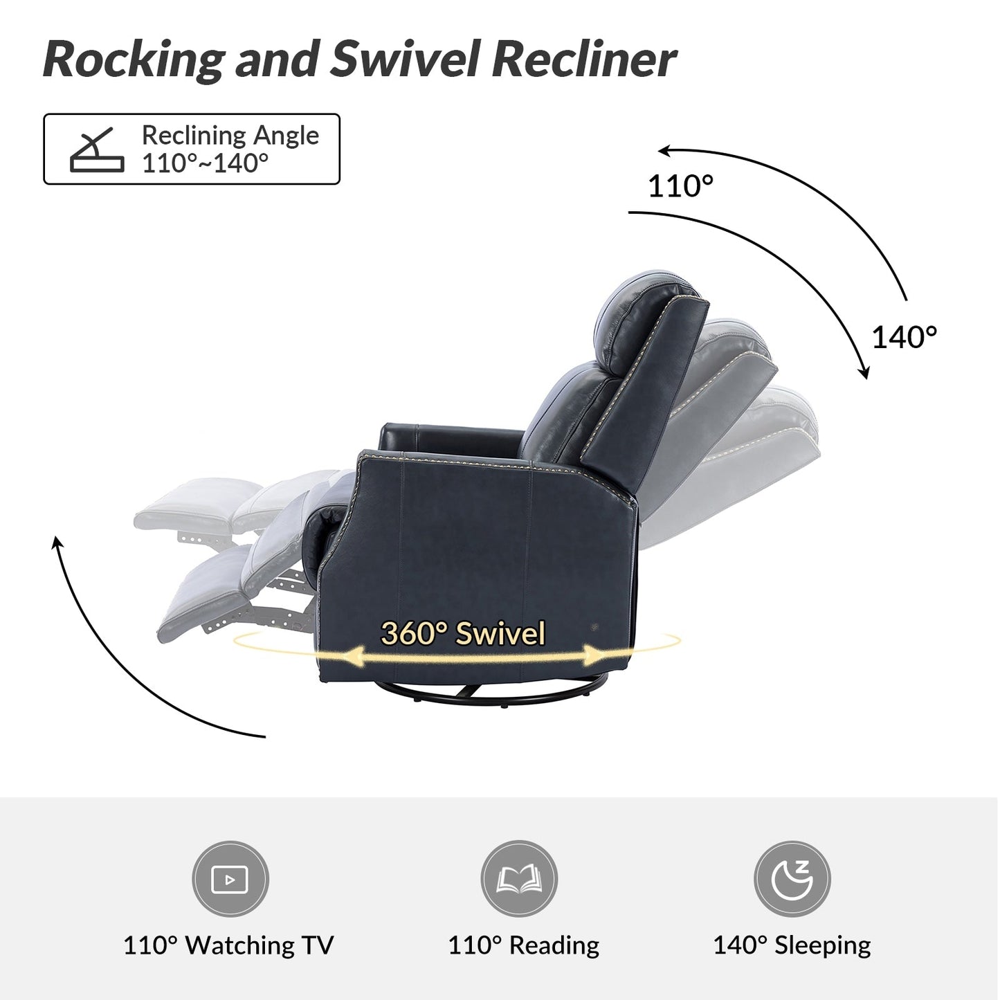 Lot de 2 chaises pivotantes modernes en cuir véritable Demeter pour chambre d'enfant avec garnitures cloutées par HULALA HOME