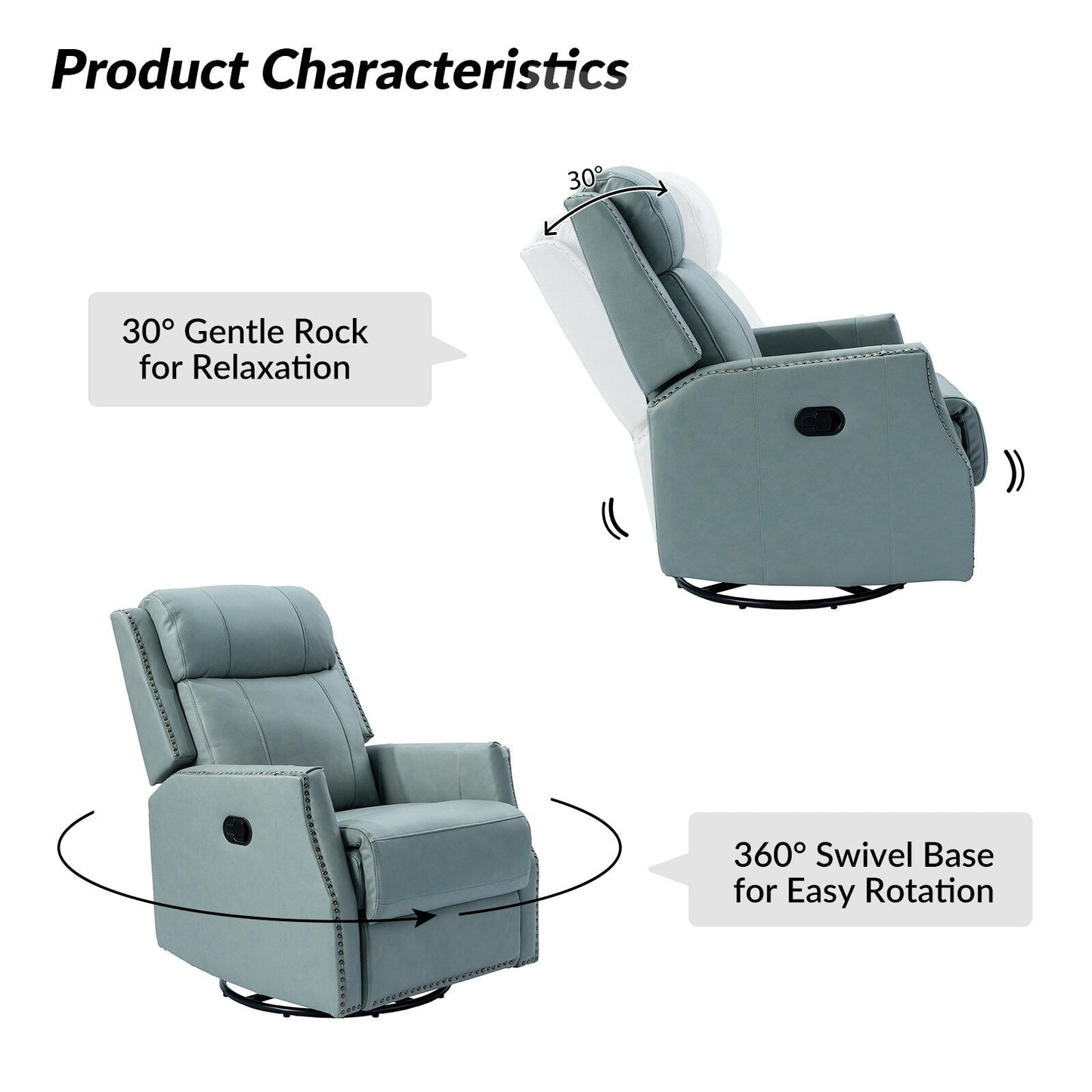 Lot de 2 chaises pivotantes modernes en cuir véritable Demeter pour chambre d'enfant avec garnitures cloutées par HULALA HOME