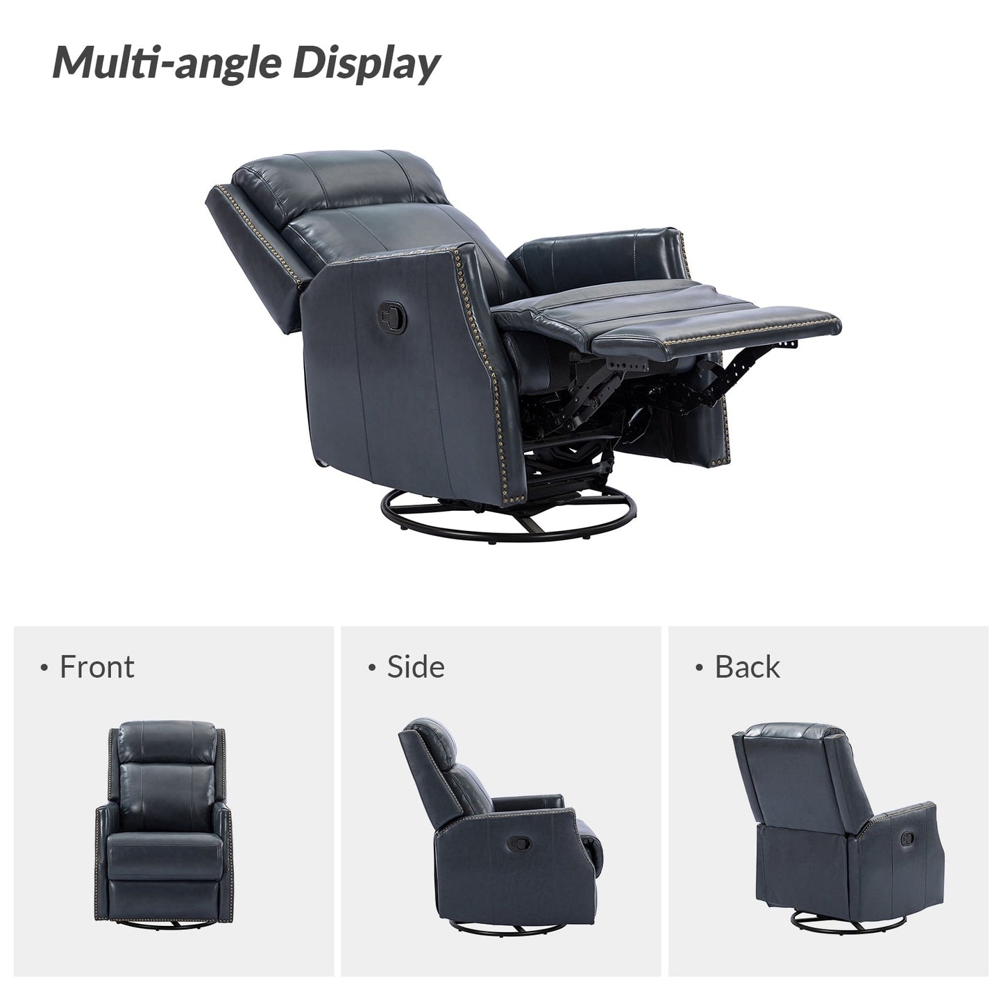 Lot de 2 chaises pivotantes modernes en cuir véritable Demeter pour chambre d'enfant avec garnitures cloutées par HULALA HOME