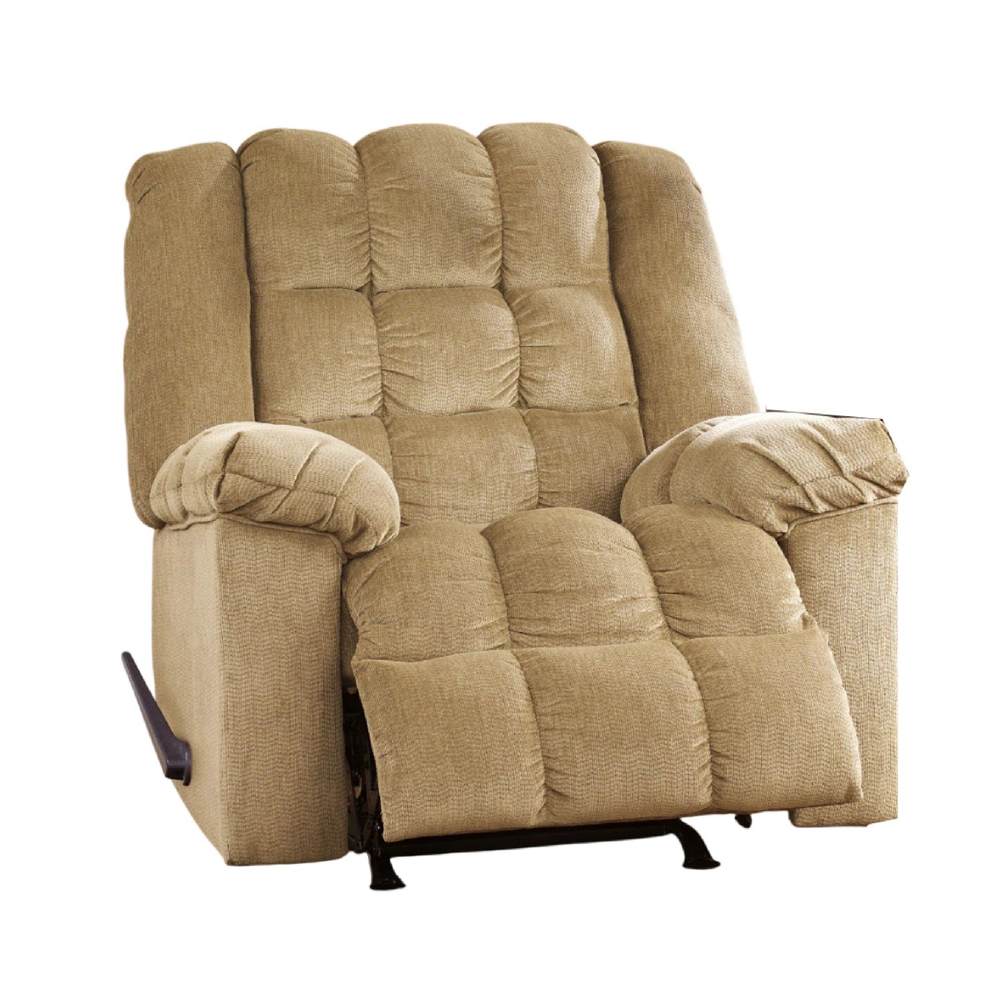 Fauteuil inclinable à bascule Denn, mousse moelleuse touffetée, polyester brun sable