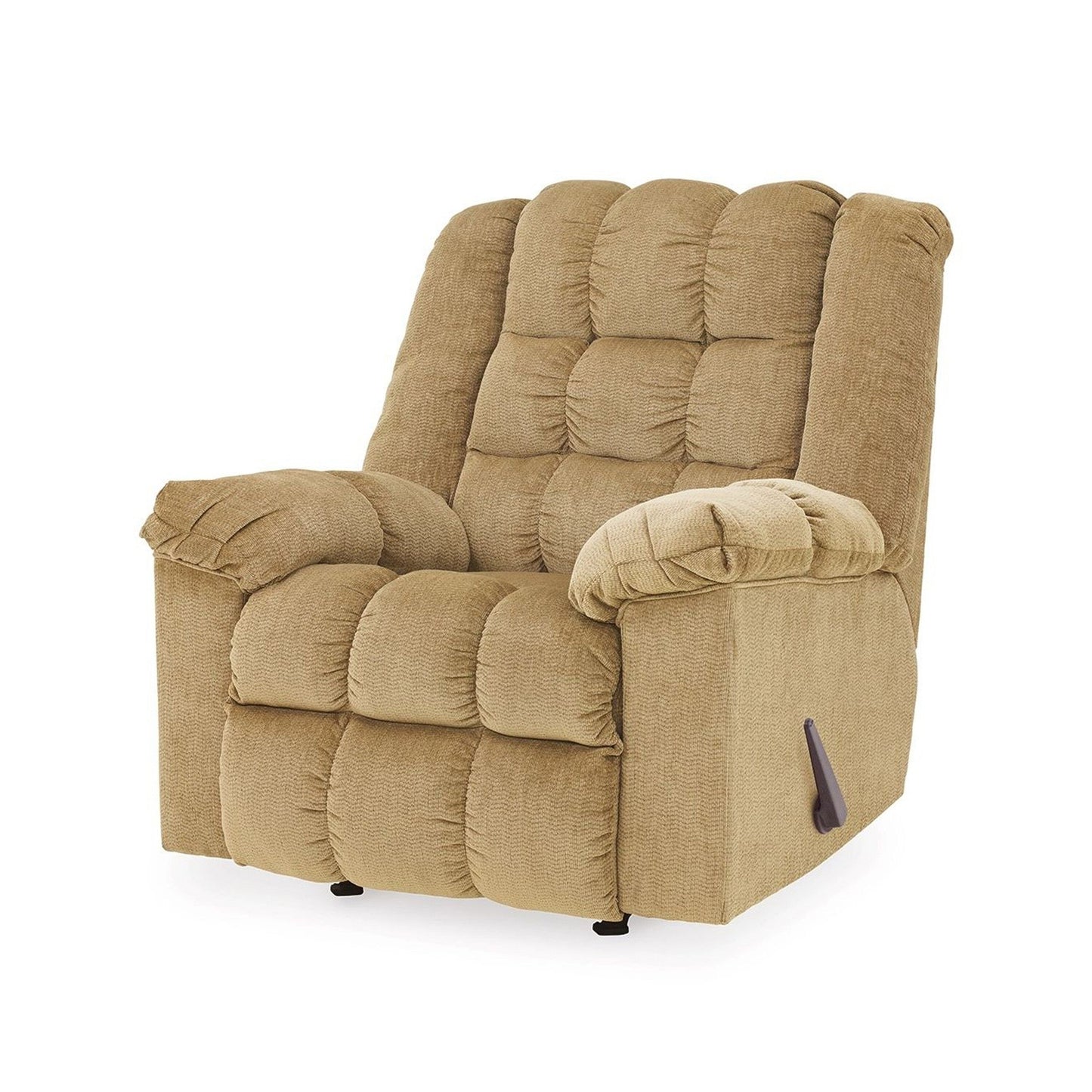 Fauteuil inclinable à bascule Denn, mousse moelleuse touffetée, polyester brun sable