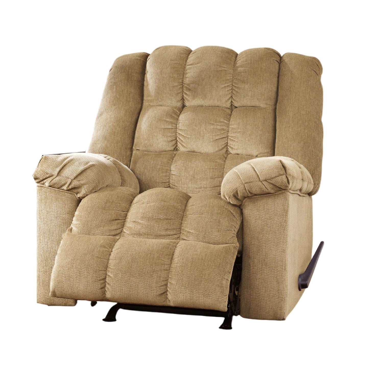 Fauteuil inclinable à bascule Denn, mousse moelleuse touffetée, polyester brun sable