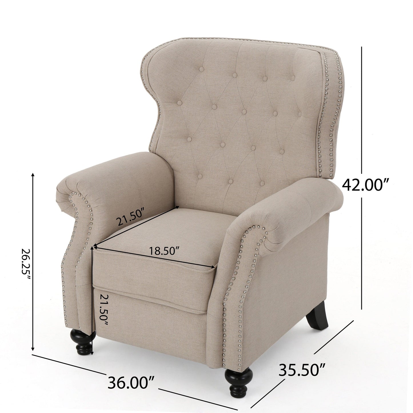 Fauteuil inclinable capitonné à point de diamant avec garniture cloutée