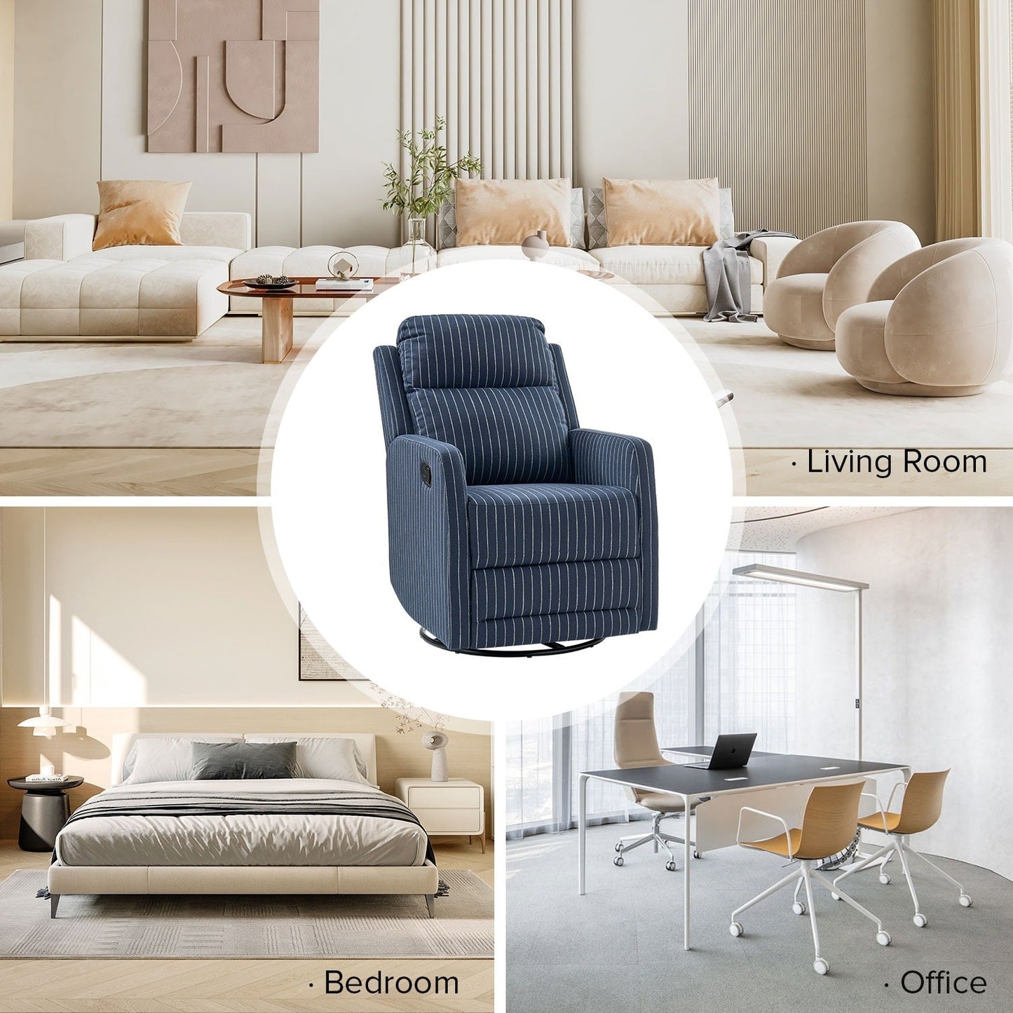 Fauteuil inclinable pivotant à 360 degrés Diana Modern en polyester par HULALA HOME