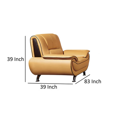 Canapé Diana, cuir véritable noir et jaune, accoudoirs coussinés, chrome, 210 cm