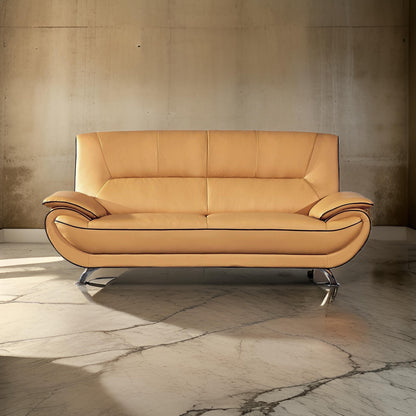 Canapé Diana, cuir véritable noir et jaune, accoudoirs coussinés, chrome, 210 cm