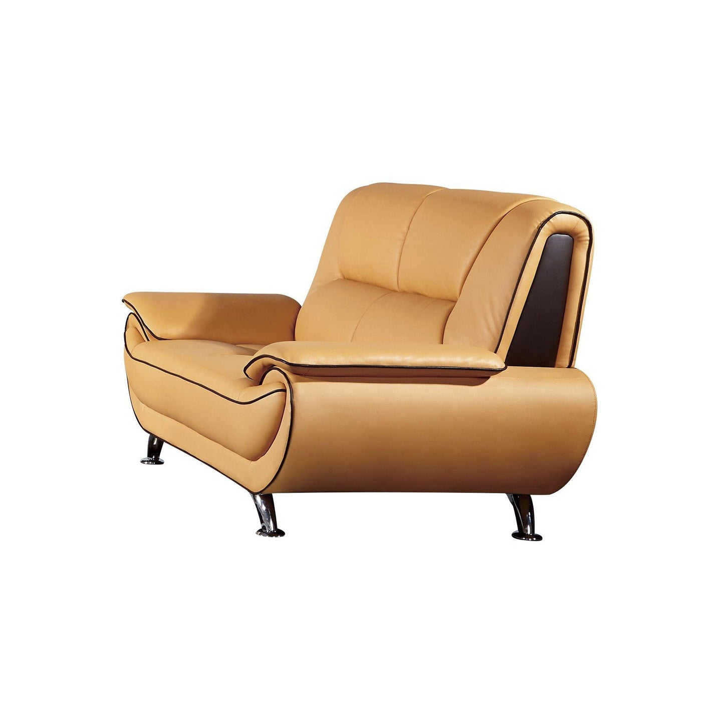 Canapé Diana, cuir véritable noir et jaune, accoudoirs coussinés, chrome, 210 cm