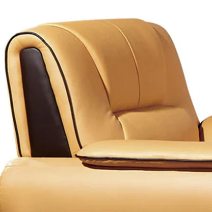 Canapé Diana, cuir véritable noir et jaune, accoudoirs coussinés, chrome, 210 cm